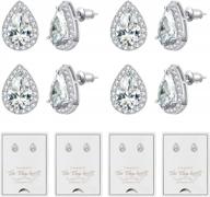 4/6 pairs bridesmaids earrings: classic cubic zirconia teardrop studs for women girls - 'i couldn't tie a knot without you' wedding jewelry gifts logo
