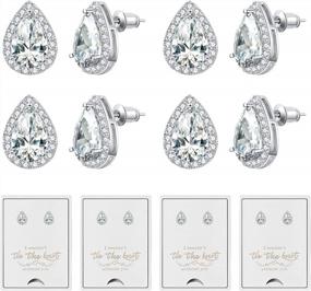 img 4 attached to 4/6 Pairs Bridesmaids Earrings: Classic Cubic Zirconia Teardrop Studs For Women Girls - 'I Couldn'T Tie A Knot Without You' Wedding Jewelry Gifts
