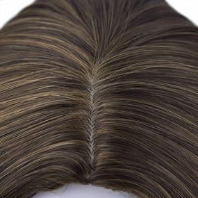 img 2 attached to Medium Brown With Highlights 18" Synthetic Hair Topper Wiglet Enhancer - REECHO 3 Clips Straight Hair Extensions Hairpiece For Women