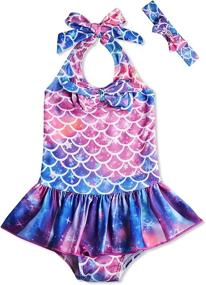 img 4 attached to 🧜 Adorable Mermaid-Inspired Swimsuit Set with Ruffles and Headband for Baby Girls (1-5T)
