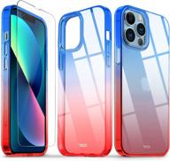 tucch clear iphone 13 pro max case with gradient blue and red, full protection and glass screen protector logo