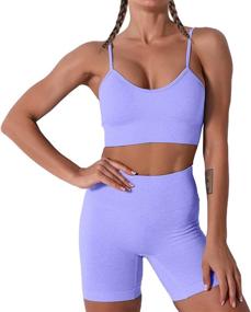 img 4 attached to Step Up Your Workout Game With JNINTH'S Women'S Seamless Yoga Set - 2 Piece Outfit Including Sport Bra And High Waist Shorts Legging Tracksuit