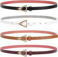 set of 4 women's skinny leather belts with gold alloy buckle for jeans, pants, and dresses by sansths logo