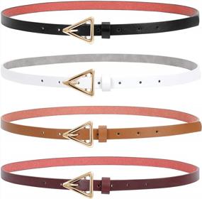 img 4 attached to Set Of 4 Women'S Skinny Leather Belts With Gold Alloy Buckle For Jeans, Pants, And Dresses By SANSTHS