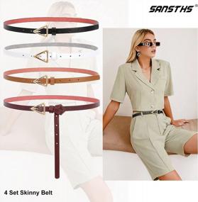 img 1 attached to Set Of 4 Women'S Skinny Leather Belts With Gold Alloy Buckle For Jeans, Pants, And Dresses By SANSTHS