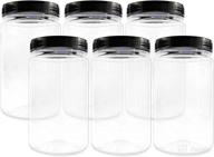 convenient and versatile: cornucopia 32oz clear plastic jars with black ribbed lids (6 pack) - bpa free pet quart size canisters for kitchen & household storage логотип