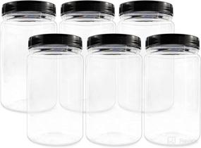 img 4 attached to Convenient and Versatile: Cornucopia 32oz Clear Plastic Jars with Black Ribbed Lids (6 pack) - BPA Free PET Quart Size Canisters for Kitchen & Household Storage