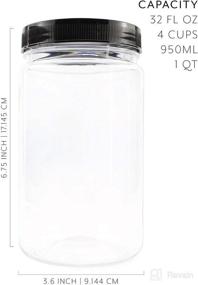 img 2 attached to Convenient and Versatile: Cornucopia 32oz Clear Plastic Jars with Black Ribbed Lids (6 pack) - BPA Free PET Quart Size Canisters for Kitchen & Household Storage