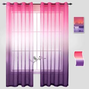 img 4 attached to Naturoom Pink & Purple Ombre Mermaid Gradient Semi Sheer Curtains For Girls Kids Bedroom Living Room - Set Of 2 Faux Linen Curtain Panels 54 X 95 Inch