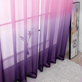img 2 attached to Naturoom Pink & Purple Ombre Mermaid Gradient Semi Sheer Curtains For Girls Kids Bedroom Living Room - Set Of 2 Faux Linen Curtain Panels 54 X 95 Inch