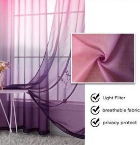 img 3 attached to Naturoom Pink & Purple Ombre Mermaid Gradient Semi Sheer Curtains For Girls Kids Bedroom Living Room - Set Of 2 Faux Linen Curtain Panels 54 X 95 Inch