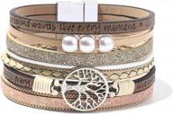 кожаный браслет boho pearl tree of life с застежкой - вдохновляющие браслеты-манжеты, модный блестящий дизайн, уникальный рождественский подарок для женщин и девочек-подростков логотип
