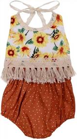 img 4 attached to Adorable Backless Sunflower Romper Set For Trendy Baby Girls!