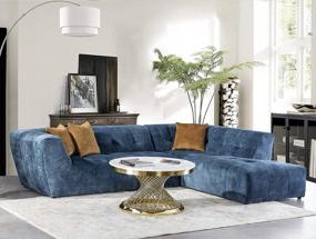 img 2 attached to Blue Velvet Mid-Century L-Shape Sectional Sofa With Right Hand Facing Chaise For Living Room, 2-Piece Set, 113”W By Acanva