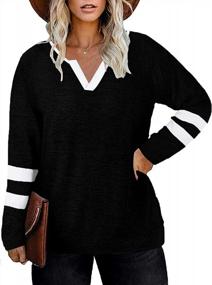 img 1 attached to Plus Size Women'S Long Sleeve Striped V Neck Oversized Sweatshirt Tunic Tee Shirt