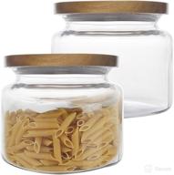 🍶 anchor hocking glass jars kitchen canister set - 2 pack, 48oz capacity, wood lids - ideal food storage containers, 6”w x 5.25”h логотип