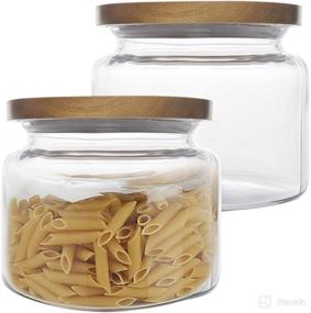 img 4 attached to 🍶 Anchor Hocking Glass Jars Kitchen Canister Set - 2 Pack, 48oz Capacity, Wood Lids - Ideal Food Storage Containers, 6”W x 5.25”H