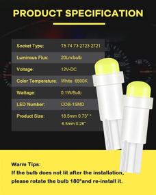 img 2 attached to 🚗 ALOPEE - Pack of 10 T5 / 74 73 2723 2721 LED Ceramic Bulbs for Car Auto Side Wedge Gauge Dashboard Instrument Panel Lights Lamp Ash Tray Light Bulb - 12V 20Lums White 1 SMD