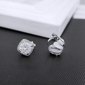 img 1 attached to Square Cubic Zirconia Crystal Clip-On Earrings - Non-Pierced Studs For Women And Girls, 7Mm