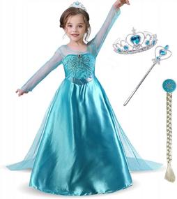 img 4 attached to Snow Queen Girls Party Dress Costume With Accessories: Princess Wig, Crown & Wand For Kids 3-8 Years