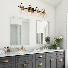 img 3 attached to 4-Light Black Bathroom Vanity Light With Oil Rubbed Bronze Finish And Clear Globe Glass Shade - Modern Farmhouse Style (L 29.5" X W 7" X H 9")