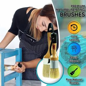 img 1 attached to 🖌️ Premium Chalk and Wax Paint Brush Furniture Set - Ideal for Painting or Waxing - Milk Paint - Dark or Clear Soft Wax - Perfect for Home Decor, Cabinets, Stencils, and Woods - Includes 1 Small Round and 1 Large Oval Brush with Natural Bristles