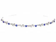 silver plated flexible elegant vine design headband tiara - saphire blue t108 logo