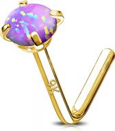 stunning 9k solid gold opal nose studs for women and men - elegant l-shaped nose piercing jewelry logo