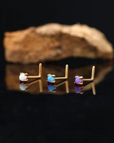 img 2 attached to Stunning 9K Solid Gold Opal Nose Studs For Women And Men - Elegant L-Shaped Nose Piercing Jewelry