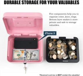 img 1 attached to Kyodoled Medium Cash Box With Money Tray,Small Safe Lock Box With Key,Cash Drawer,7.87"X 6.30"X 3.54" Pink Medium