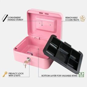 img 2 attached to Kyodoled Medium Cash Box With Money Tray,Small Safe Lock Box With Key,Cash Drawer,7.87"X 6.30"X 3.54" Pink Medium