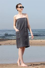 img 3 attached to Charcoal XX-Large Spa Wrap For Women Made With 100% Turkish Cotton, Textured Bath Towel With Adjustable Closure And Rice Weave Trim