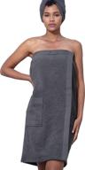 charcoal xx-large spa wrap for women made with 100% turkish cotton, textured bath towel with adjustable closure and rice weave trim logo