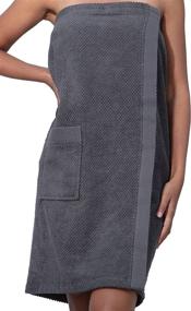 img 2 attached to Charcoal XX-Large Spa Wrap For Women Made With 100% Turkish Cotton, Textured Bath Towel With Adjustable Closure And Rice Weave Trim
