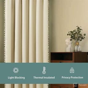 img 1 attached to 🏠 LORDTEX Pom Pom Blackout Curtains for Bedroom, 52 x 72 inch, Cream - Set of 2 Panels: Thermal Insulated, Sun Light Blocking Drapes for Living Room