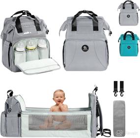 img 4 attached to LOVOMAMMA Diaper Bag with Changing Station: Ultimate Baby Backpack Diaper Bag with 👶 Bassinet for Boys and Girls - Stylish Grey Design with 3 Insulated Pockets for Women