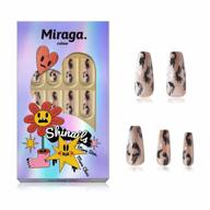 gold leopard cat eye long press on nails by miraga - kit with prep pad, mini file, cuticle stick, and 24 reusable fake nails for stylish nails at home logo