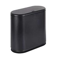 black 2.4 gallon/10 liter plastic trash can with press top lid - modern, thin waste basket for bathroom, kitchen, living room, office and narrow spaces - ieek garbage can logo