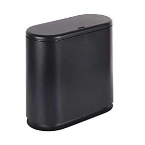 img 4 attached to Black 2.4 Gallon/10 Liter Plastic Trash Can With Press Top Lid - Modern, Thin Waste Basket For Bathroom, Kitchen, Living Room, Office And Narrow Spaces - IEEK Garbage Can