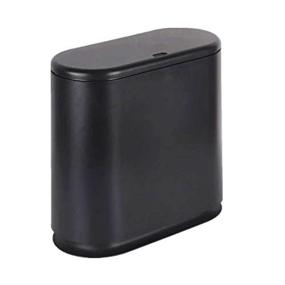img 2 attached to Black 2.4 Gallon/10 Liter Plastic Trash Can With Press Top Lid - Modern, Thin Waste Basket For Bathroom, Kitchen, Living Room, Office And Narrow Spaces - IEEK Garbage Can