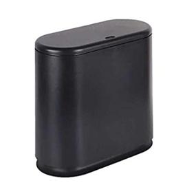 img 1 attached to Black 2.4 Gallon/10 Liter Plastic Trash Can With Press Top Lid - Modern, Thin Waste Basket For Bathroom, Kitchen, Living Room, Office And Narrow Spaces - IEEK Garbage Can