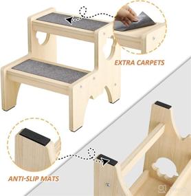 img 2 attached to 🌳 Natural Wood Toddler Step Stool for Kids and Adults - Bowdanie Two Step Stool with Non-Slip Pads, Carpets, Ideal for Bathroom Sink, Kitchen, Potty Training, Bedrooms and Home Use