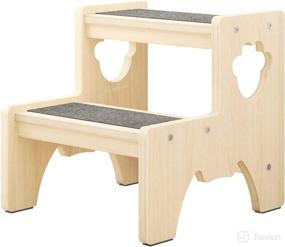 img 4 attached to 🌳 Natural Wood Toddler Step Stool for Kids and Adults - Bowdanie Two Step Stool with Non-Slip Pads, Carpets, Ideal for Bathroom Sink, Kitchen, Potty Training, Bedrooms and Home Use