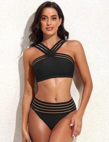 img 2 attached to Get Beach-Ready With Hilor Women'S Front-Crossover Two-Piece Swimsuit: Striking Stripes, Sexy Hollow Detail, And High Waist Bikini Design