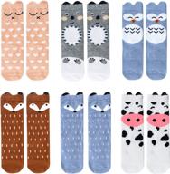 bestjybt 6 pairs unisex baby girls boys kids toddler socks knee high socks cat fox bear animal baby stockings logo