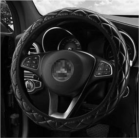 img 2 attached to Enhance Driving Experience with Uphily Black Microfiber Leather Steering Wheel Cover - Universal 15 inch Anti Slip Solution for Car Truck SUV