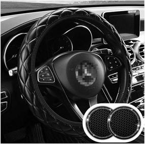 img 3 attached to Enhance Driving Experience with Uphily Black Microfiber Leather Steering Wheel Cover - Universal 15 inch Anti Slip Solution for Car Truck SUV