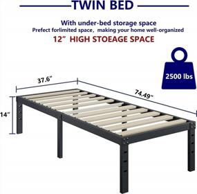 img 2 attached to Twin Bed Frame 14 Inch High 3 Inches Wide 2500 Pounds Support No Box Spring Needed Wood Slats Foam Mattress Underbed Storage Easy Assembly Noise Free