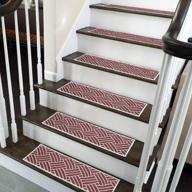 extra-grip 70% cotton stair treads - 9" x 28" sisal design with double adhesive tape for indoor stairs - safe and easy to install - 7-pack in maroon color logo