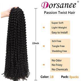 img 2 attached to Bohemian Water Wave Crochet Hair 22Inch - Dorsanee Passion Twist, 8 Pack Long Synthetic Hair Extensions In Natural Black (1B) For Black Women'S Braiding Hair Passion Twists